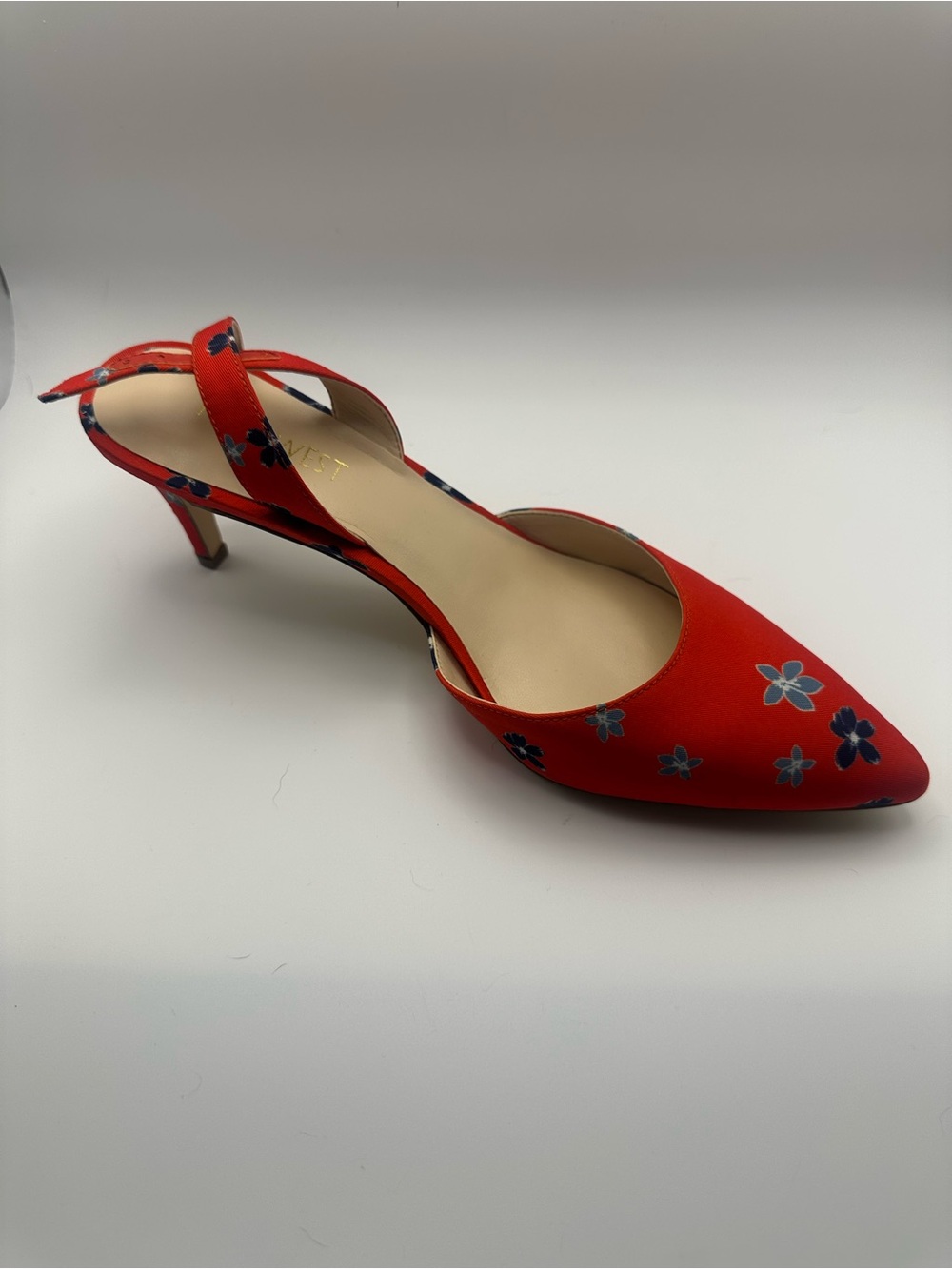 Nine West “Epiphany” | Red Floral Slingback Kitten Heels — Size 6